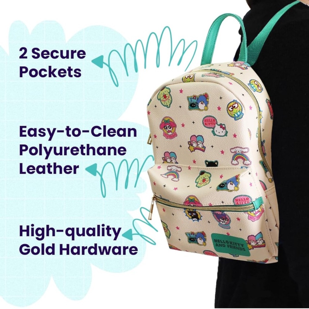 Hello Kitty and Friends Mini Backpack leather purse 10in Sanrio teal pink - Picture 3 of 7